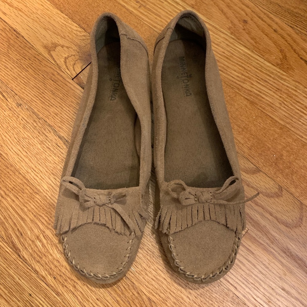 Minnetonka Suede Moccasin Flats with Fringe